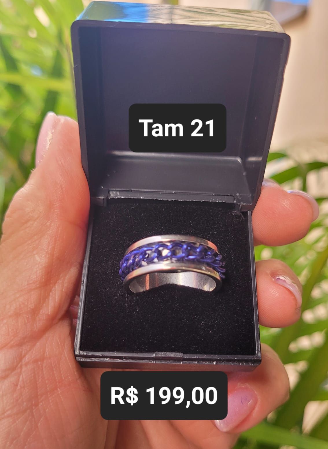 Anel Masculino Blue Chain Aço prata Tam 21