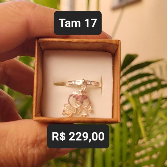 Anel Cravejado Pingente Menino e Menina Lisos prata Tam 17