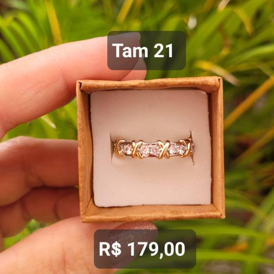 Aliança Todo X e 2 Zircônias Cristal Ródio Branco Tam 21