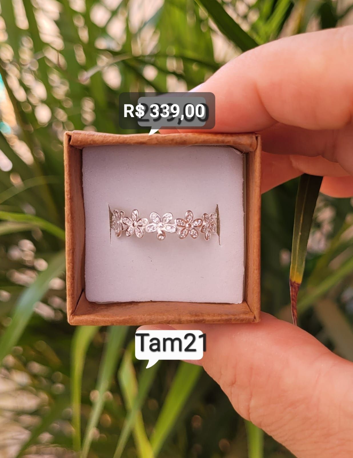 Aliança Luxo Flor Micro Zircônias Cristal prata Tam 21