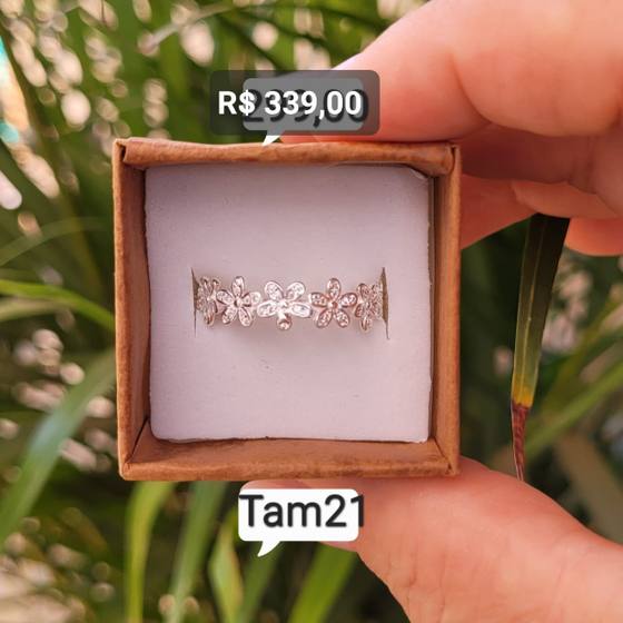 Aliança Luxo Flor Micro Zircônias Cristal prata Tam 21