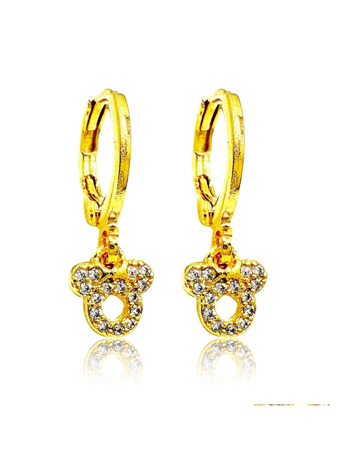 Brinco Argola Tranqueta Pingente Mickey Cravejado Zircônia Cristal dourado