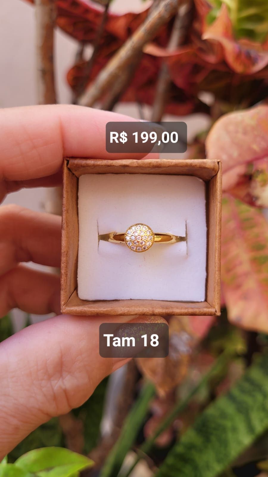 Anel Chuveirinho Abaulado Micro Cravejado Zircônia dourado Tam 18