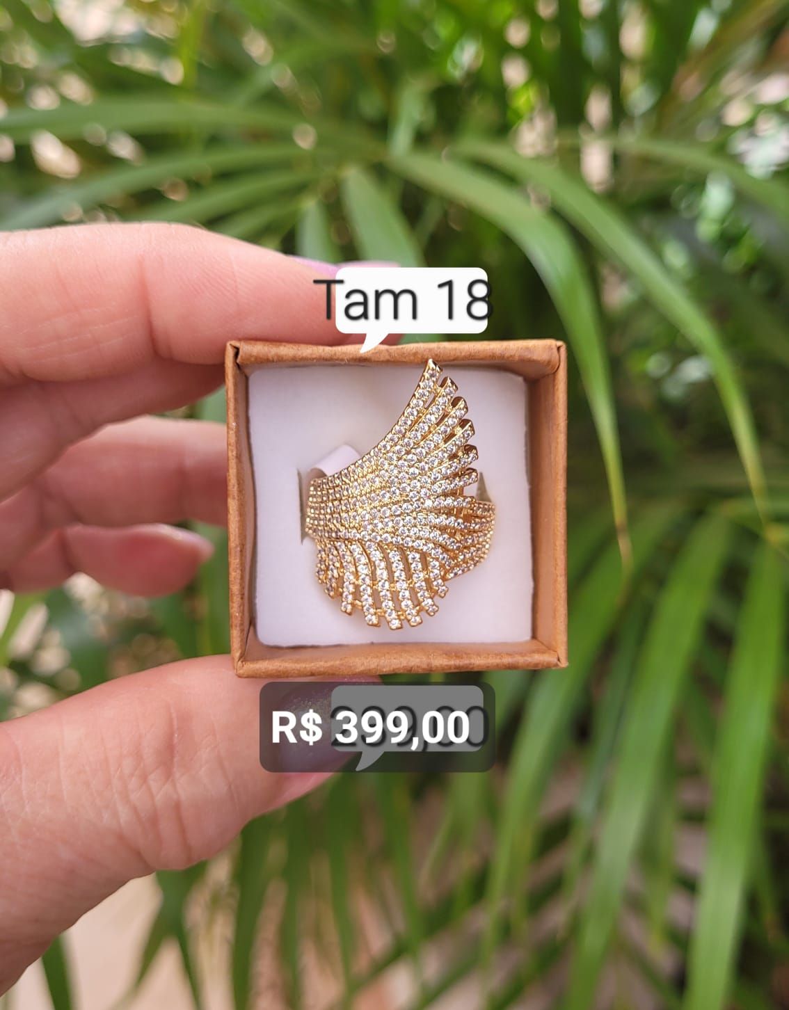 Anel Luxo Asas de Anjo Micro Cravejada Zircônia Cristal Tam 18