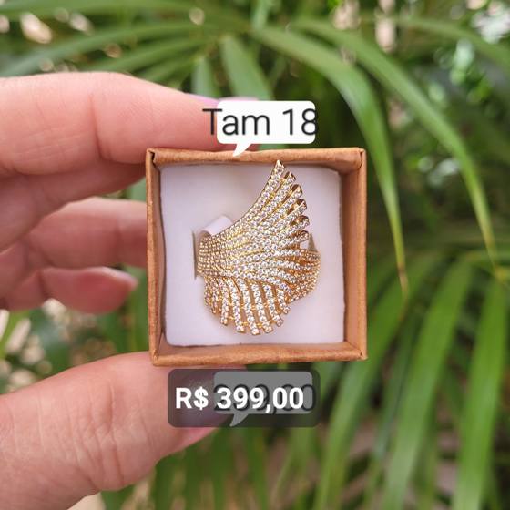 Anel Luxo Asas de Anjo Micro Cravejada Zircônia Cristal Tam 18