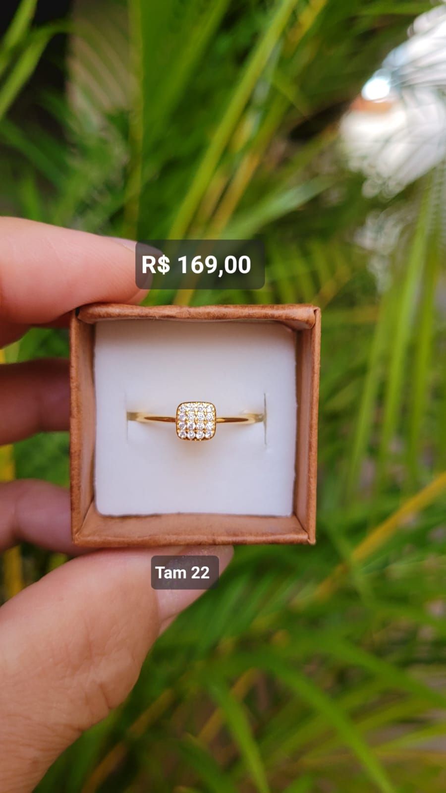 Anel Chuveirinho Quadrado Micro Cravejado Zircônia dourado Tam22