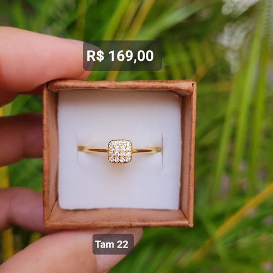 Anel Chuveirinho Quadrado Micro Cravejado Zircônia dourado Tam22