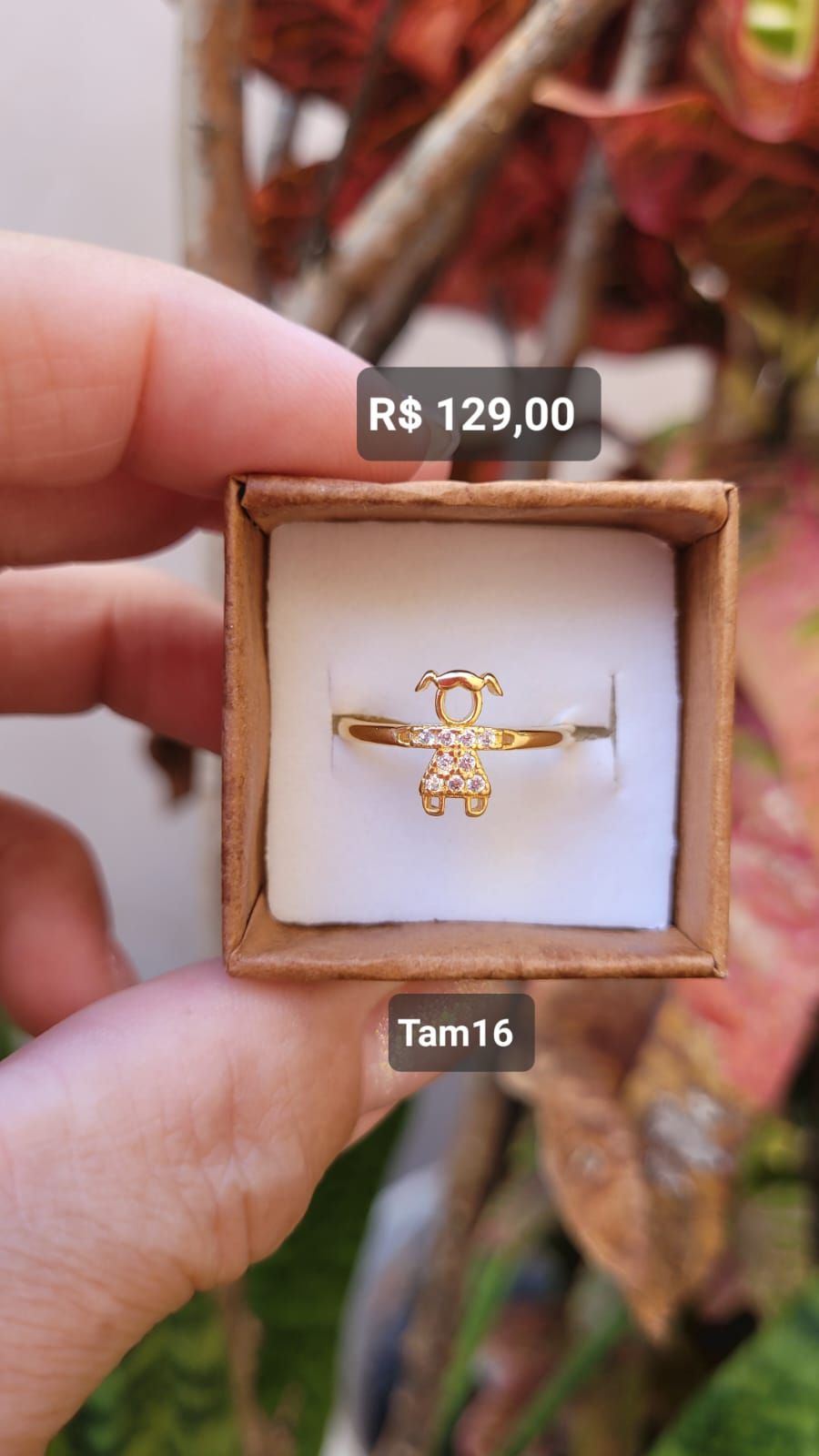 Anel Menina Micro Cravejada Zircônia Cristal dourado Tam 16