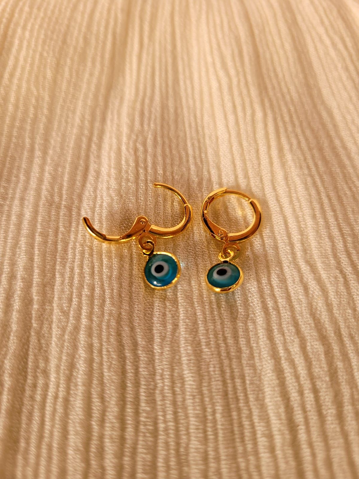 Brinco Argola Click Olho Grego Azul dourado