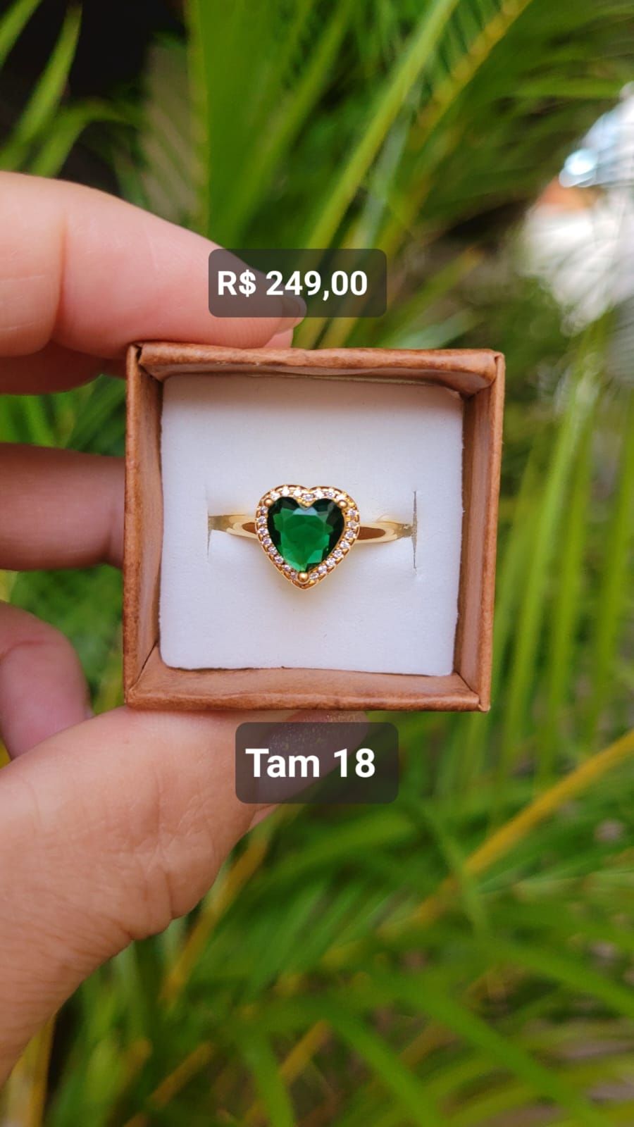 Anel Coração Zircônia Verde Esmeralda Cravejada Zircônia Cristal Tam 18