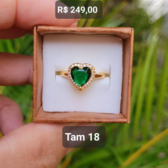 Anel Coração Zircônia Verde Esmeralda Cravejada Zircônia Cristal Tam 18