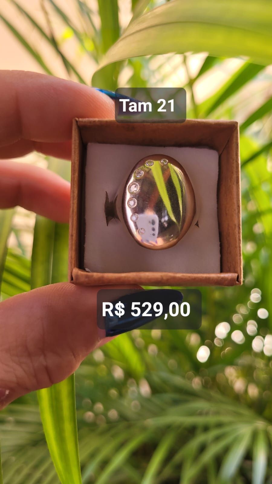 Anel Luxo Oval com 7 Zircônias cravejadas prata Tam 21