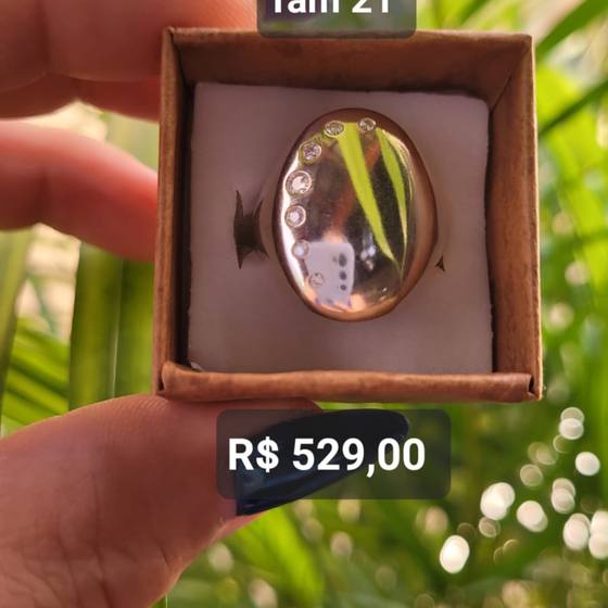 Anel Luxo Oval com 7 Zircônias cravejadas prata Tam 21