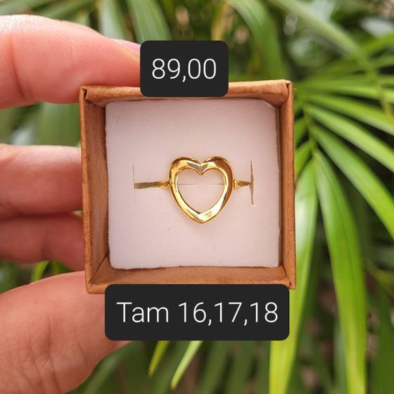Anel Coração Vazado Médio dourado Tam 16 e 17