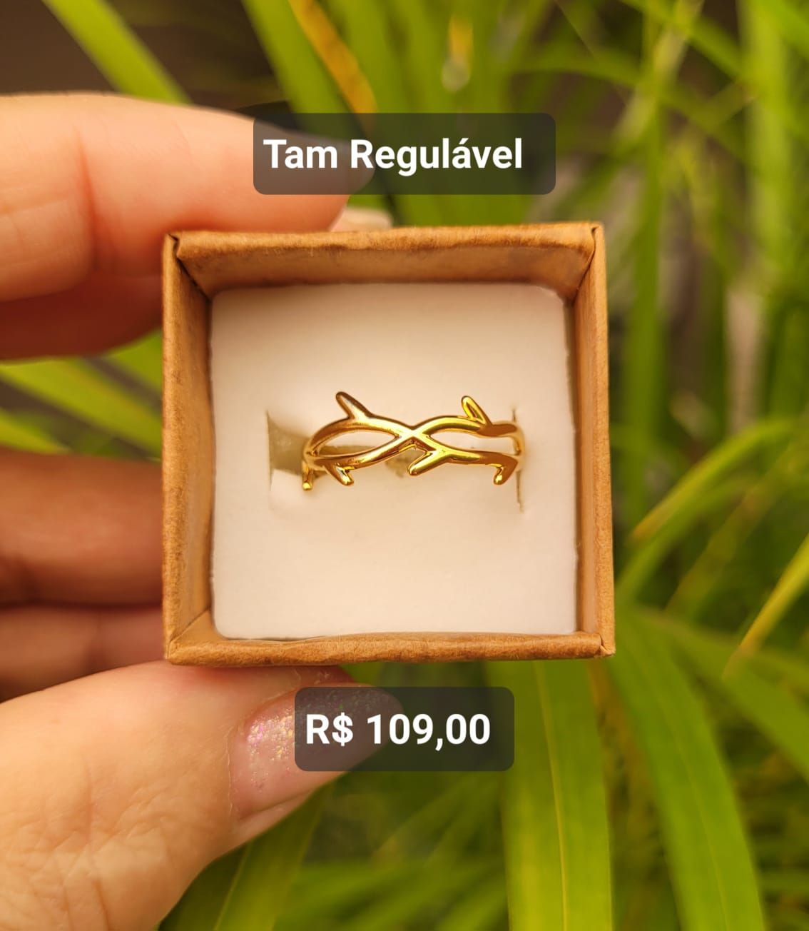 Anel Coroa de Espinho Aço dourado Tam Regulável