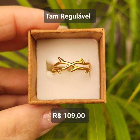 Anel Coroa de Espinho Aço dourado Tam Regulável