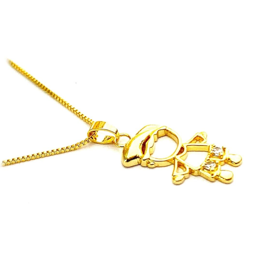 Colar Singapura com Pingente Menino Vazado com 2 Pontos de Luz dourado