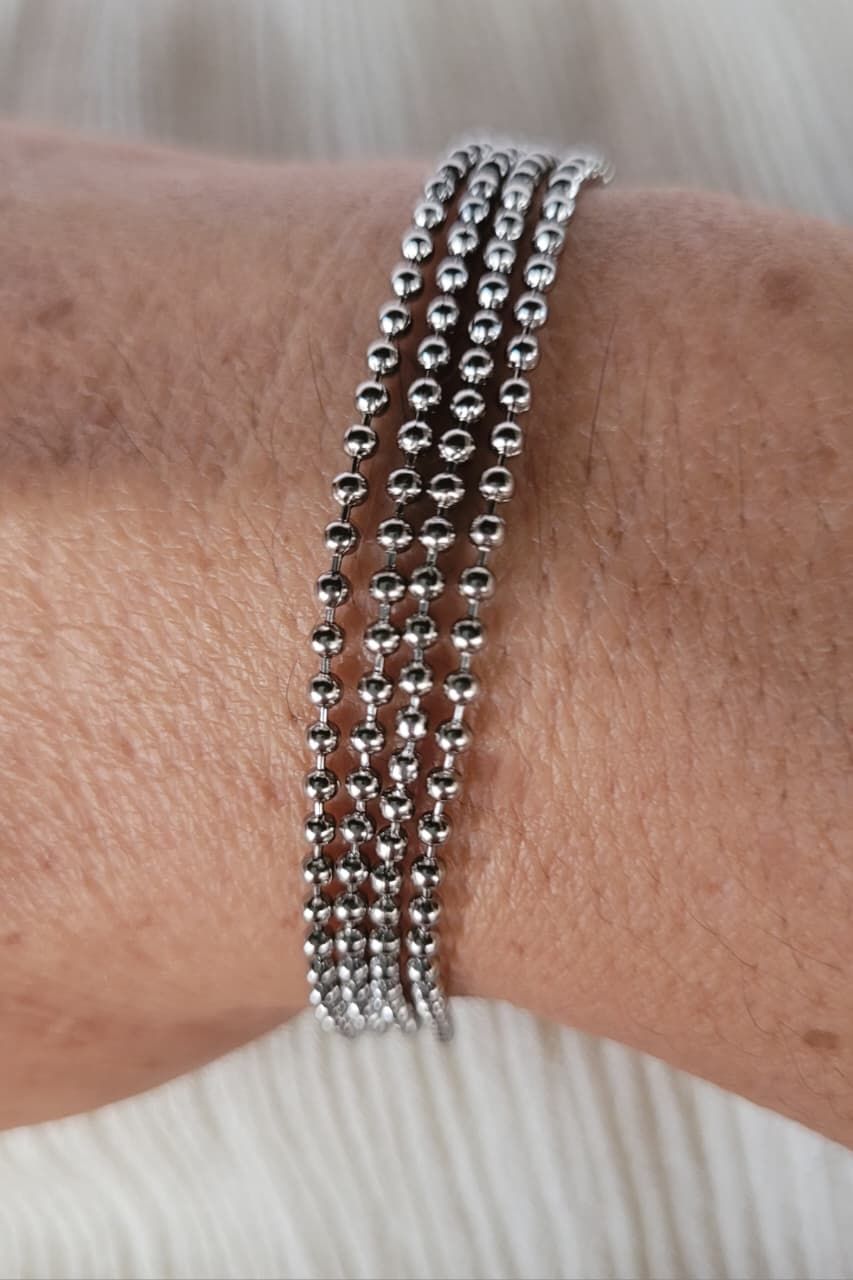 Pulseira 4 Fios de Bolinhas Aço Prata