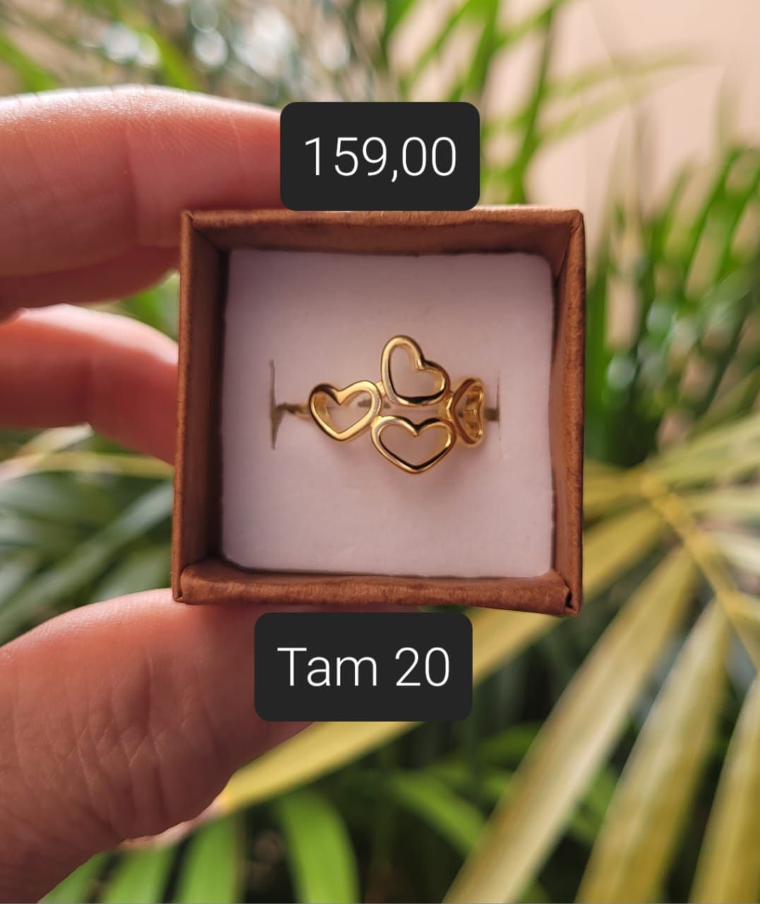 Anel 4 Corações Lisos dourado Tam 20