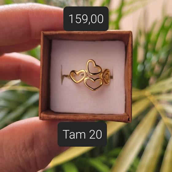 Anel 4 Corações Lisos dourado Tam 20