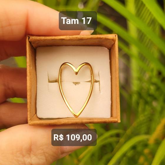 Anel Coração Grande Vazado Liso Aço dourado Tam 17