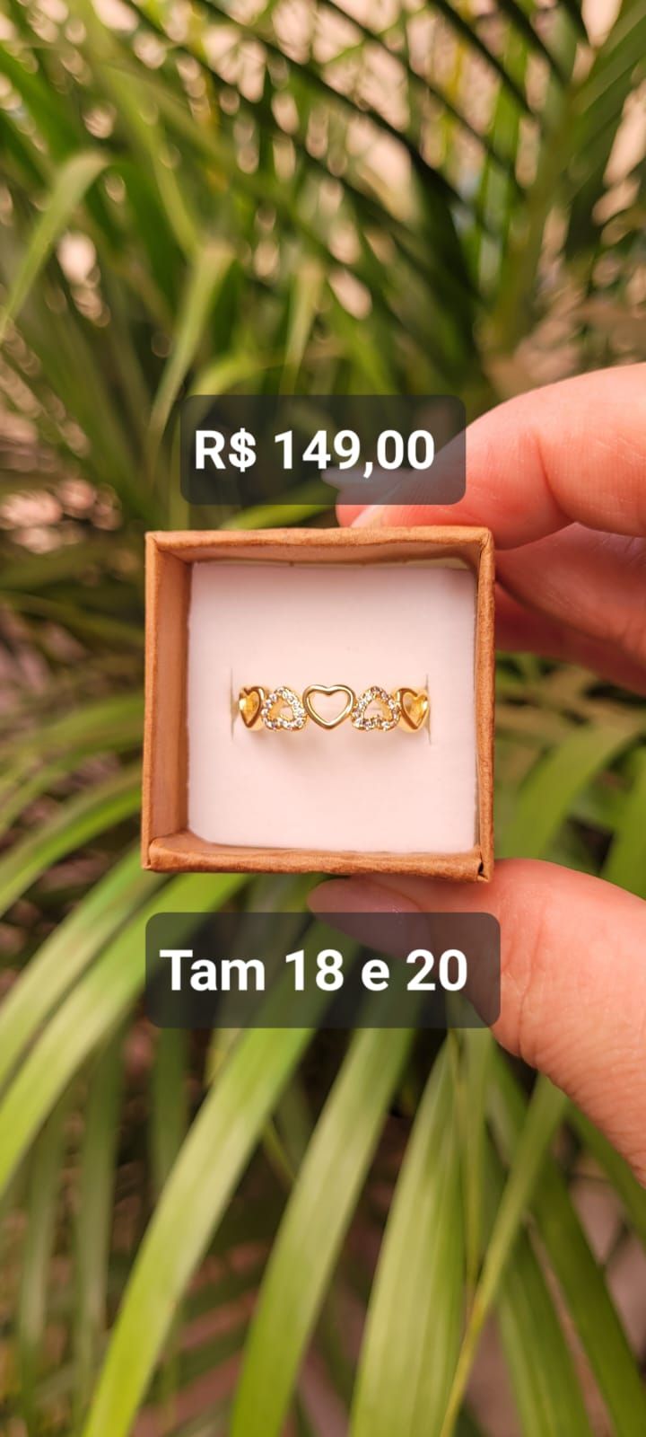 Anel 3 Corações Cravejados Zircônias Cristais e 2 Corações Lisos  Tam 18 e 20