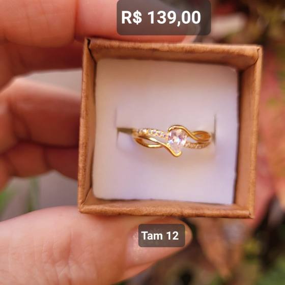 Anel Gota Solitária com 3 Aros/ 2 lisos e 1 Cravejado Zircônia Cristal Tam 12