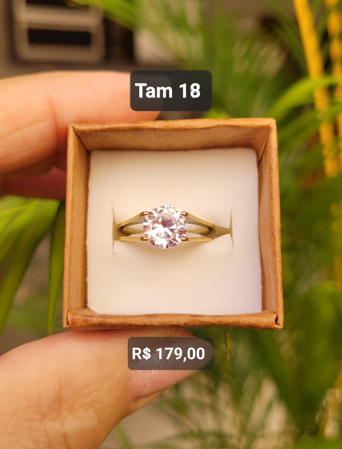 Anel Solitário Aço Dourado Tam 18