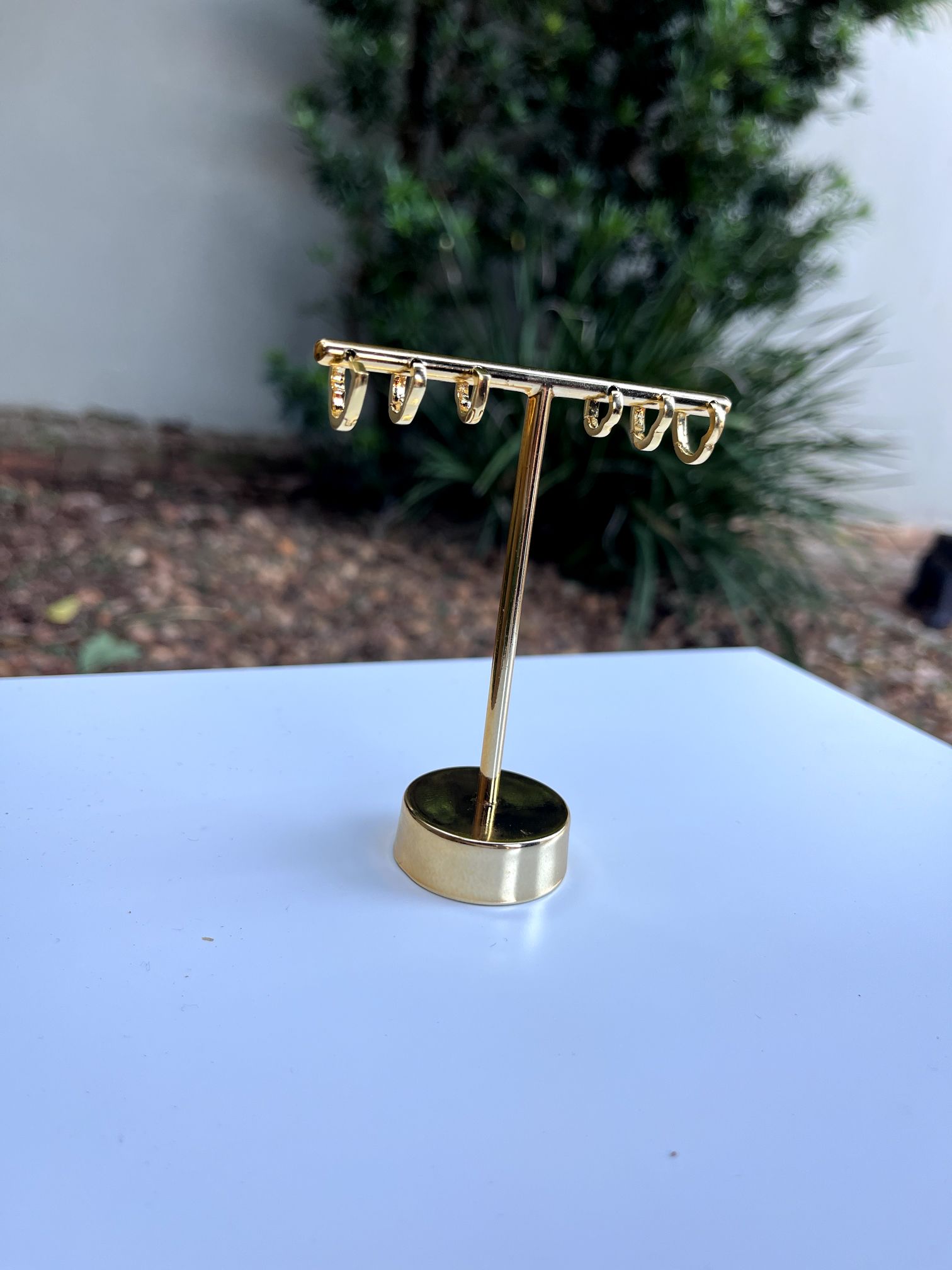 Brinco Trio Argola Coração Liso Quadrado dourado