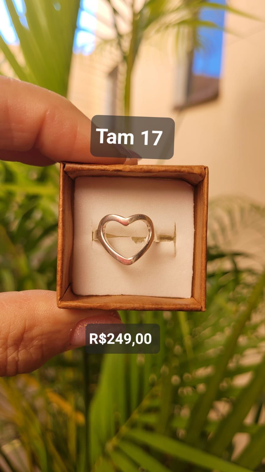 Anel Coração Vazado Grande Prata Tam 17