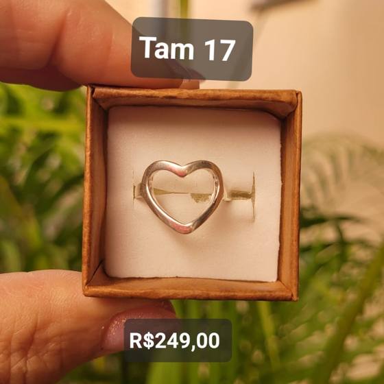 Anel Coração Vazado Grande Prata Tam 17
