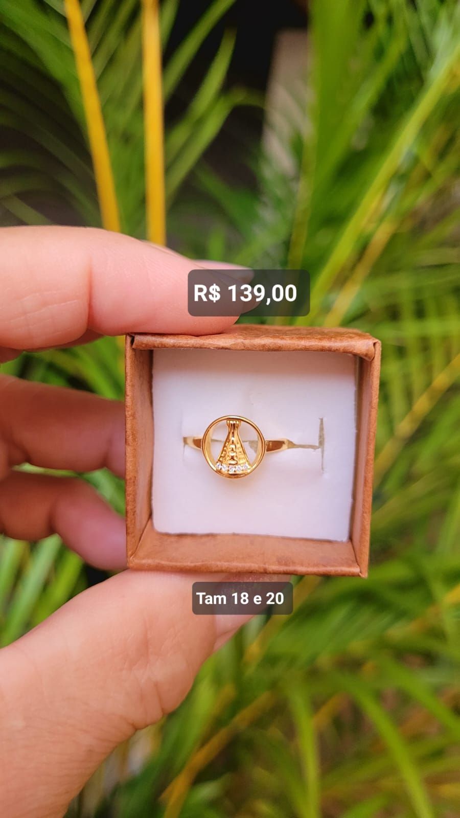 Anel Medalha Vazada Nossa Senhora Cravejada Zircônia Cristal Tam 18