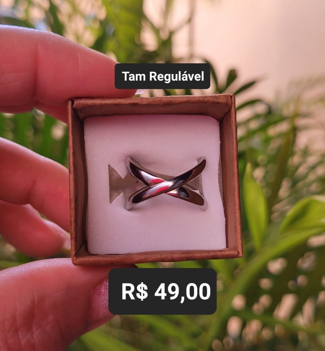 Anel em X Liso Aço prata Tam Regulável
