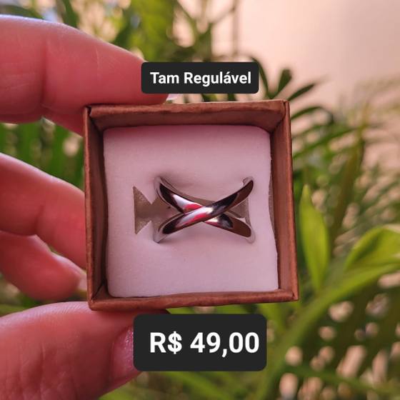 Anel em X Liso Aço prata Tam Regulável