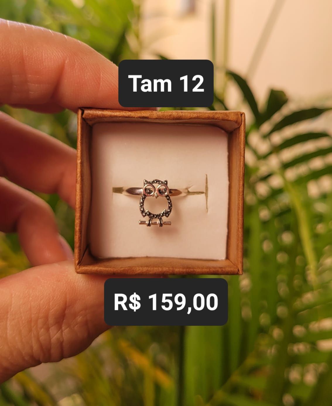 Anel Infantil Coruja Micro Cravejada prata Envelhecida Tam 12