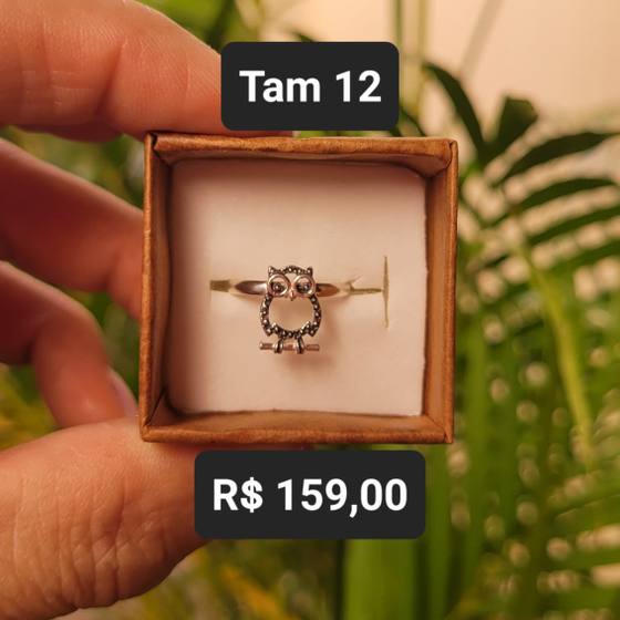 Anel Infantil Coruja Micro Cravejada prata Envelhecida Tam 12