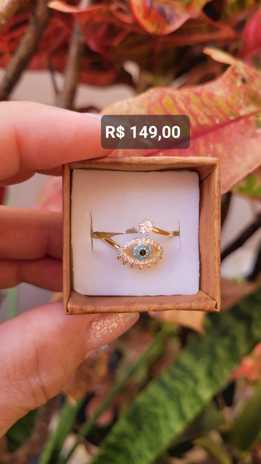 Anel Olho Grego Azul Claro Cravejado Zircônia Cristal/ Ponto de Luz Tam Regulávell