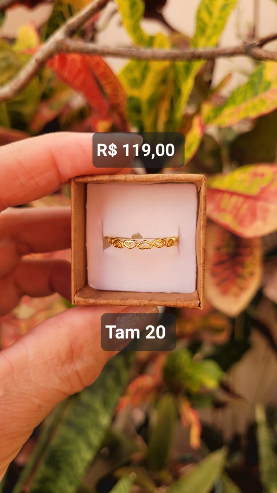 Anel/ Aliança Mini Corações  Vazados Lisos dourado Tam 20