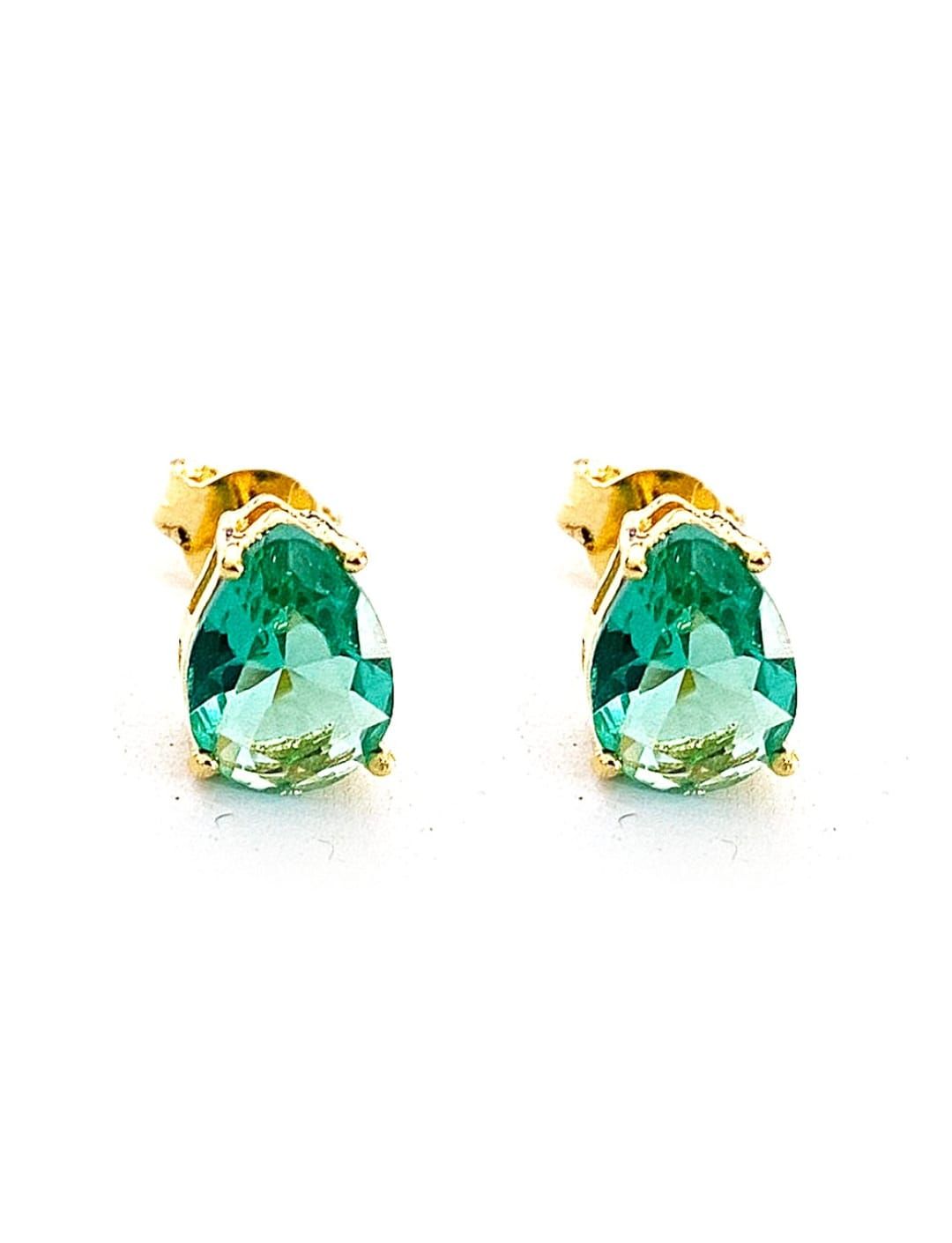 Brinco Gota Alongada Zircônia Verde Turmalina dourada