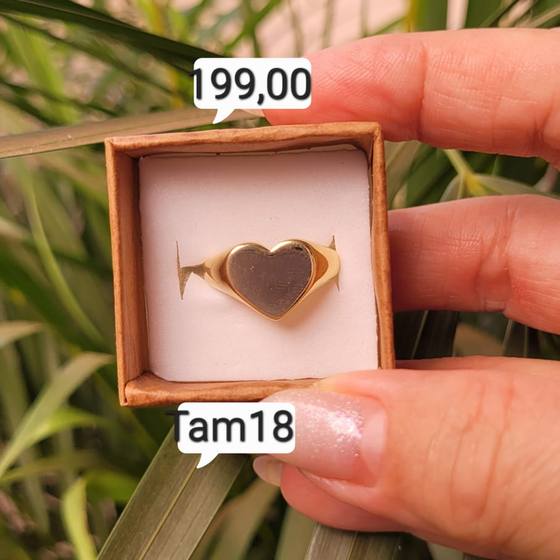 Anel Coração Cheio Liso dourado Tam 18