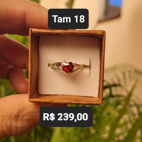 Anel 2 Corações / Zircônia Rubi e Vazado prata Tam 18