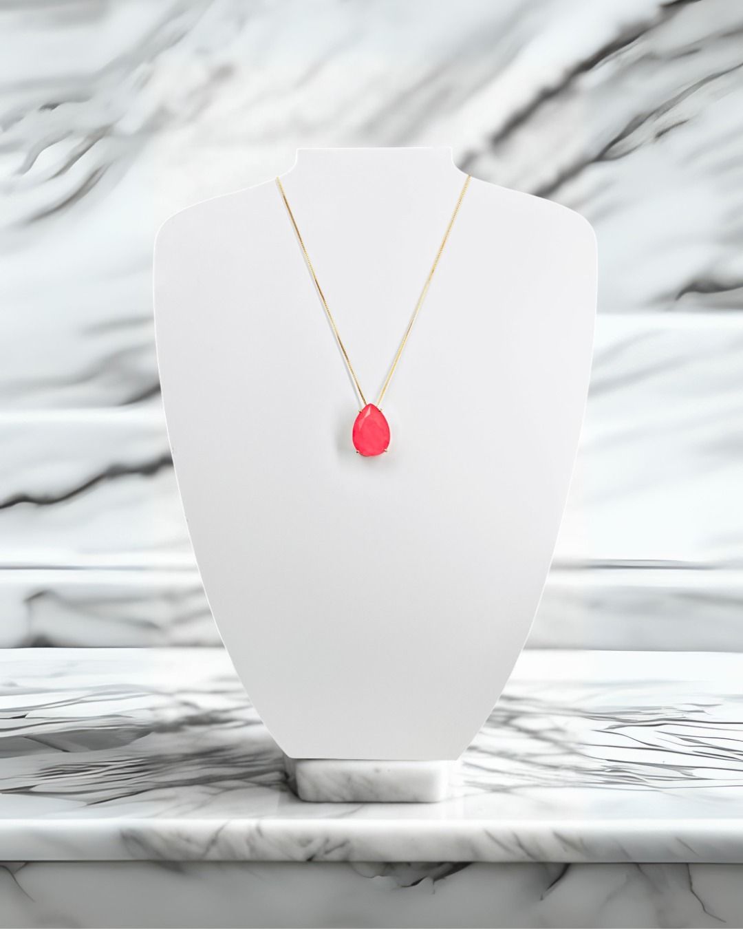 Colar Veneziana com Pingente Gota Fusion Rosa