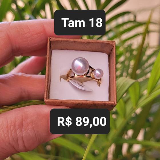 Anel 2 Pérolas Aço dourado Tam 18