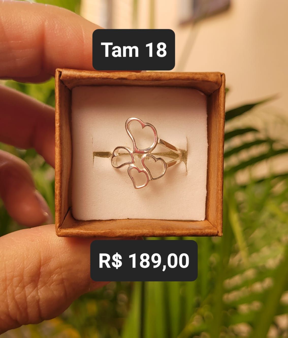 Anel 4 Corações Vazados Lisos prata Tam 18