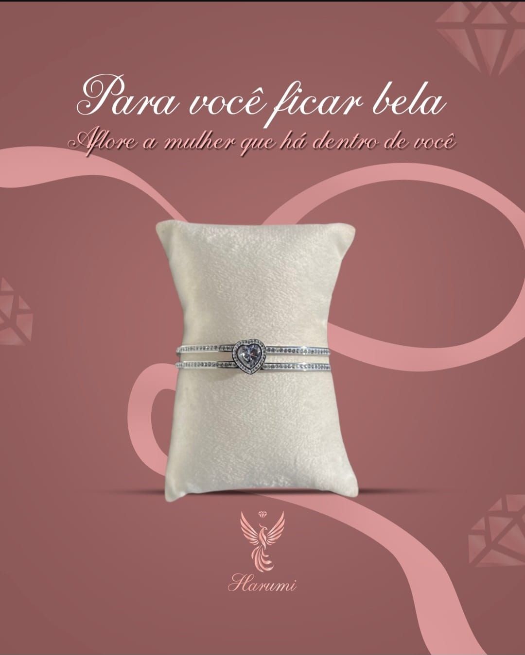 Bracelete Cravejado Coração Cristal Cravejado Aço prata