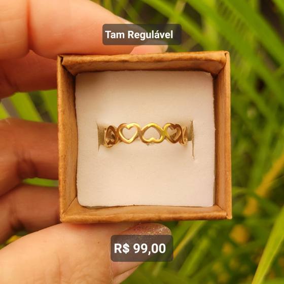Aliança/Aparador Todo Coração Vazado Pequeno Aço dourado Tam Regulável