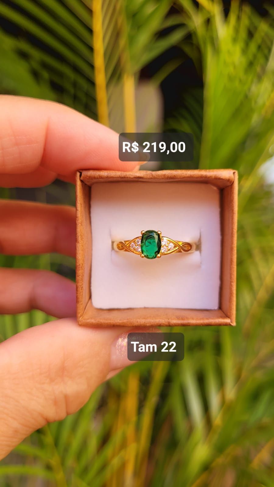 Anel Solitário Oval Zircônia Verde Esmeralda Cravejada Zircônia Cristal Tam 22